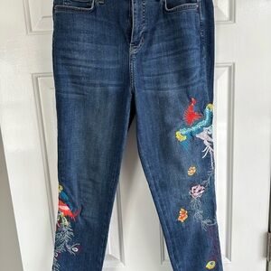 Free People Blue Straight Leg Embroidered Jeans